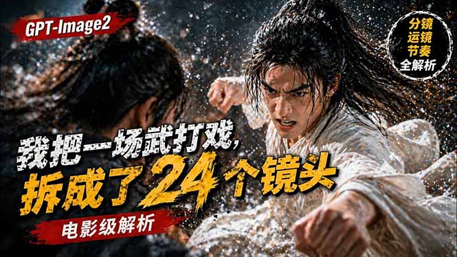 用GPT-Image2，把一段武打对决拆成24个连续镜头，从人物建立、动作衔接、运镜节奏，到情绪爆发-资源教程须哥