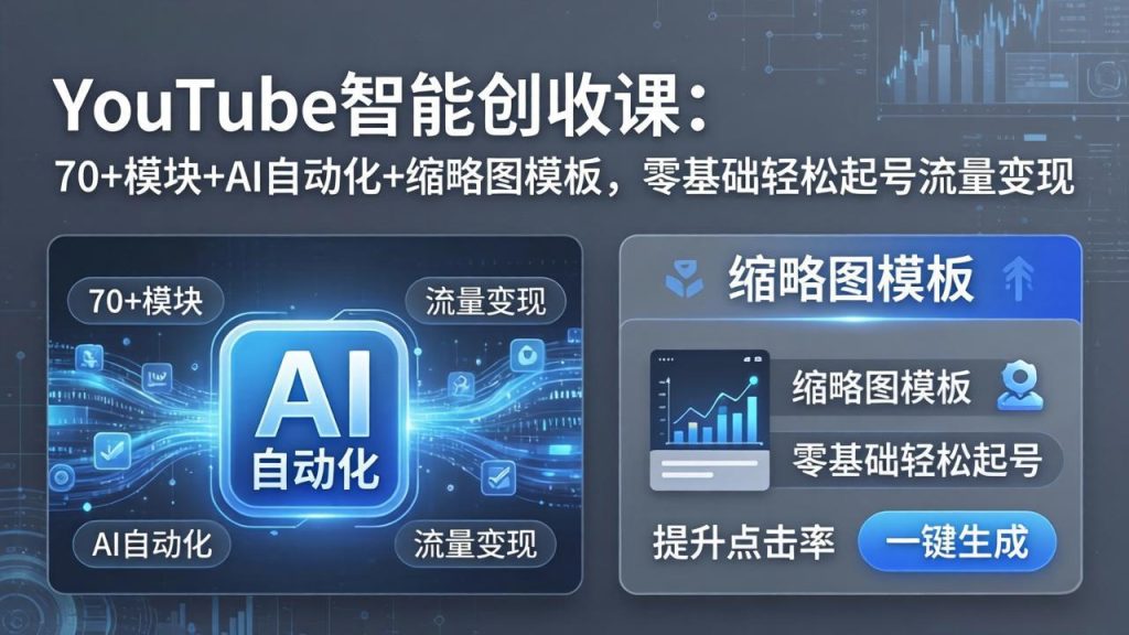 YouTube智能创收课：70+模块+AI自动化+缩略图模板，零基础轻松起号流量变现-资源教程须哥