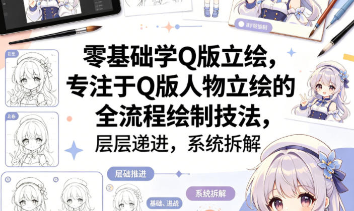 零基础学Q版立绘，专注于Q版人物立绘的全流程绘制技法，层层递进，系统拆解-资源教程须哥