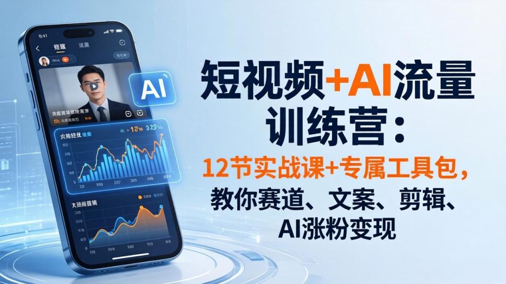 短视频+AI流量训练营：12节实战课+专属工具包，教你赛道、文案、剪辑、AI涨粉变现-资源教程须哥
