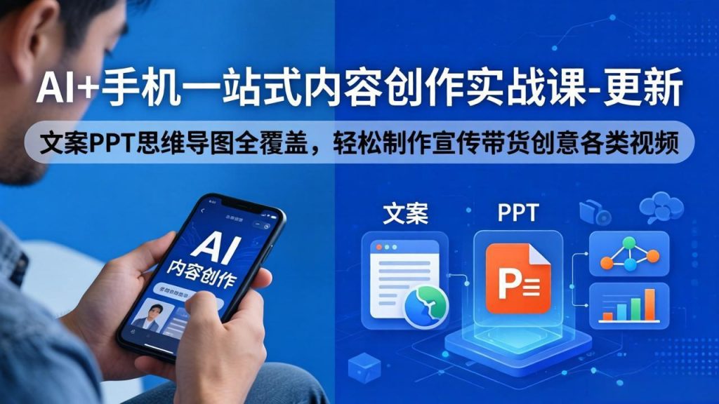 AI+手机一站式内容创作实战课-更新，文案PPT思维导图全覆盖，轻松制作宣传带货创意各类视频-资源教程须哥