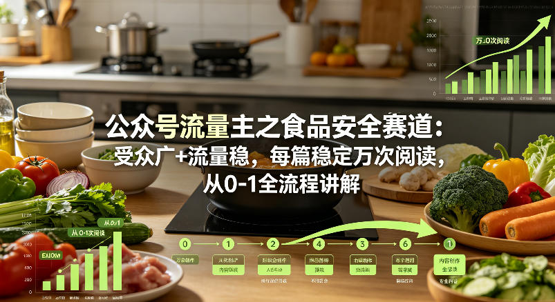 公众号流量主之食品安全赛道，受众广+流量稳，每篇作品稳定万次阅读，从0-1全流程讲解-资源教程须哥