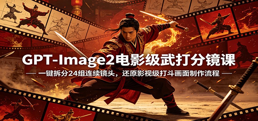 GPT-Image2电影级武打分镜课：一键拆分24组连续镜头，还原影视级打斗画面制作流程-资源教程须哥