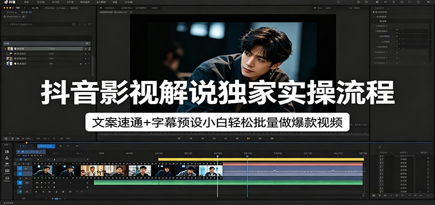 抖音影视解说独家实操流程，文案速通+字幕预设小白轻松批量做爆款视频-资源教程须哥