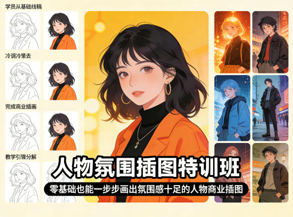 人物氛围插图特训班，零基础也能一步步画出氛围感十足的人物商业插图-资源教程须哥