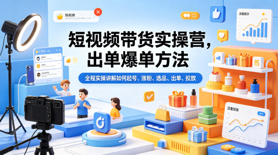 短视频带货实操营,出单爆单方法,全程实操讲解如何起号、涨粉、选品、出单、投放(更新0515)-资源教程须哥