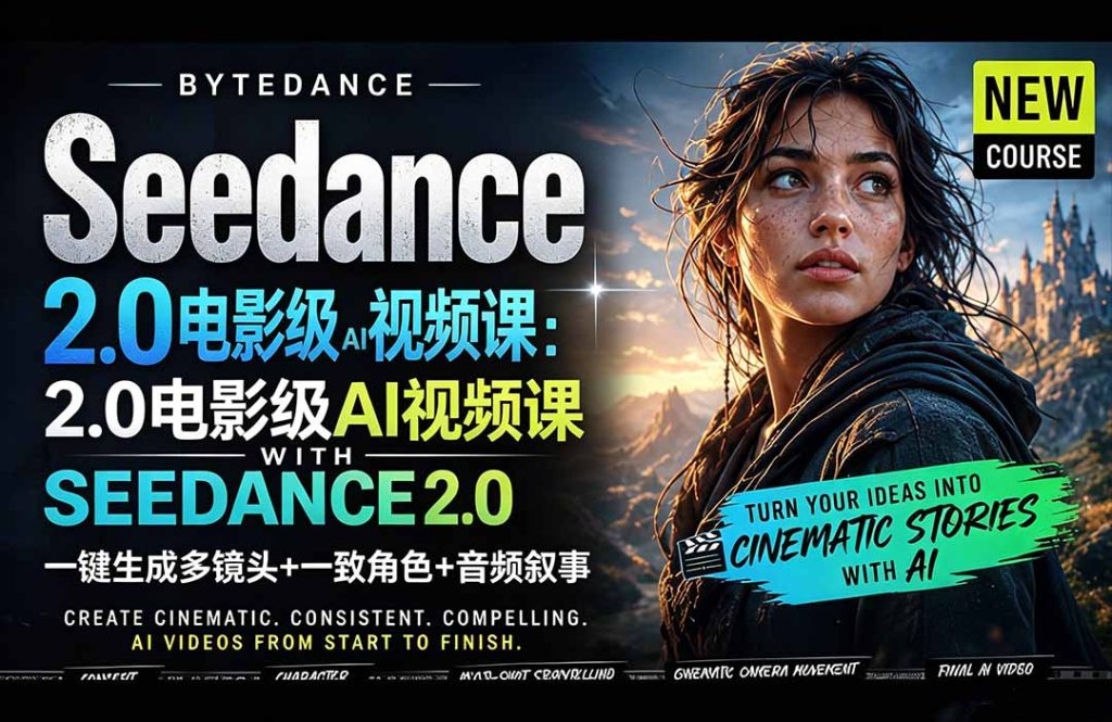 Seedance 2.0电影级AI视频课：一键生成多镜头+一致角色+音频叙事-资源教程须哥
