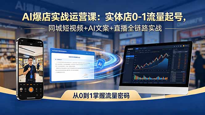 AI爆店实战运营课：实体店0-1流量起号，同城短视频+AI文案+直播全链路实战-资源教程须哥
