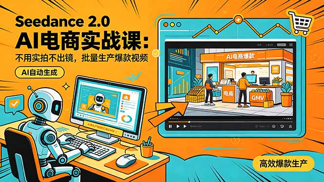 Seedance 2.0 AI电商实战课:不用实拍不出镜,批量生产爆款视频打爆GMV-资源教程须哥