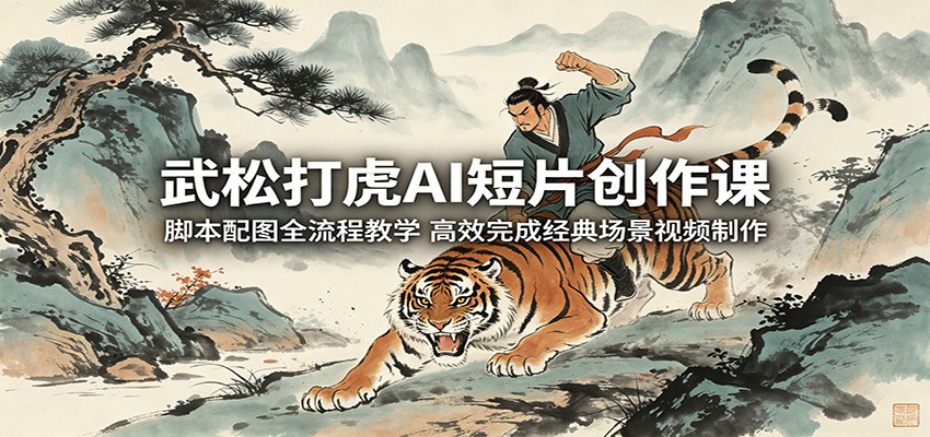 武松打虎AI短片创作课:脚本配图全流程教学,高效完成经典场景视频制作-资源教程须哥