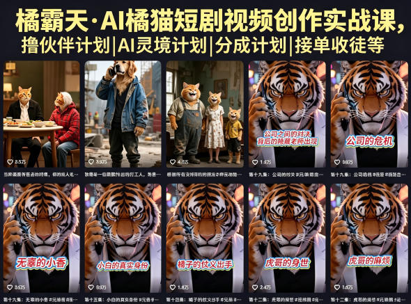 橘霸天·AI橘猫短剧视频创作实战课，撸伙伴计划|AI灵境计划|分成计划|接单收徒等-资源教程须哥