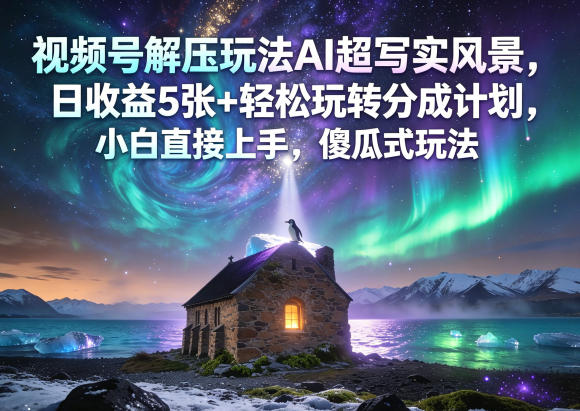 视频号解压玩法AI超写实风景，日收益5张+轻松玩转分成计划，小白直接上手，傻瓜式玩法-资源教程须哥