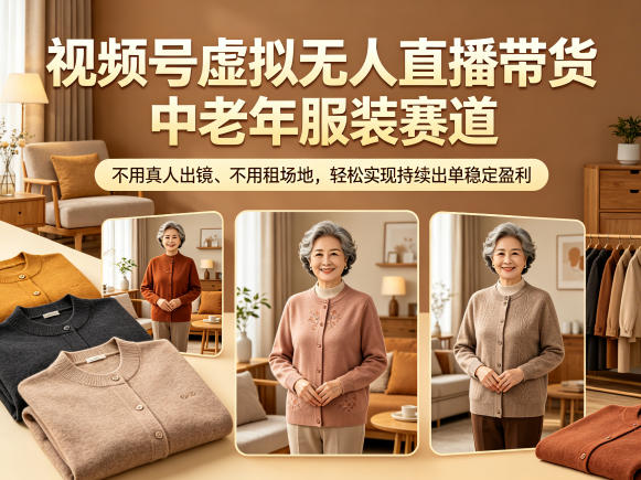视频号虚拟无人直播带货中老年服装赛道，不用真人出镜、不用租场地，轻松实现持续出单稳定盈利-资源教程须哥
