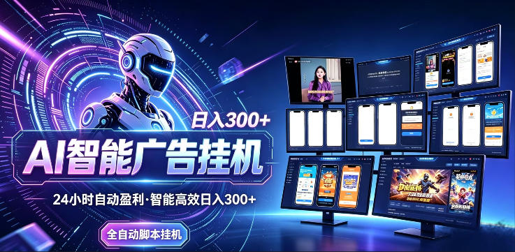 AI智能广告挂G项目,无需人工,单机稳定日入200+,可矩阵放大,24小时不间断刷广告賺收益【揭秘】-资源教程须哥