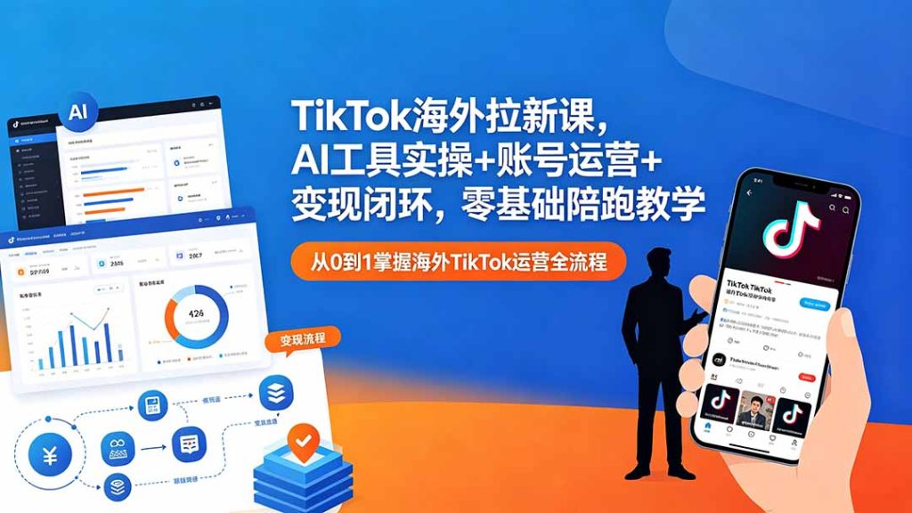 TikTok海外拉新课,AI工具实操+账号运营+变现闭环,零基础陪跑教学-资源教程须哥