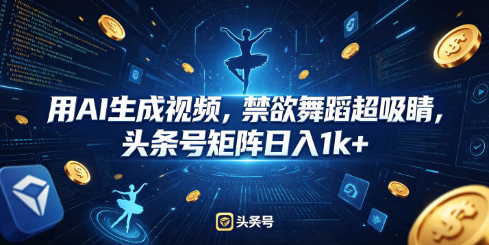 用AI生成视频，禁欲舞蹈超吸睛，头条号矩阵日入1k+-资源教程须哥