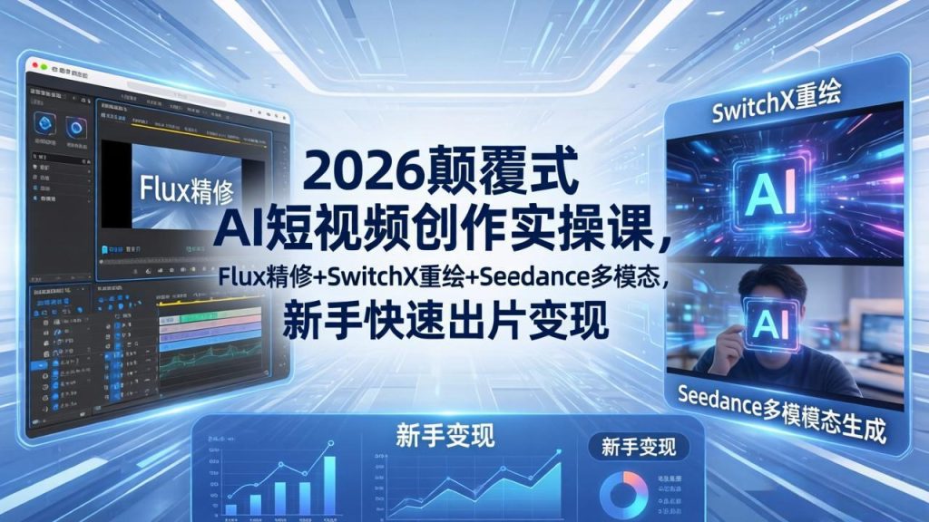 2026颠覆式 AI短视频创作课-5月更新，Flux精修+SwitchX重绘+Seedance多模态，新手快速出片变现-资源教程须哥