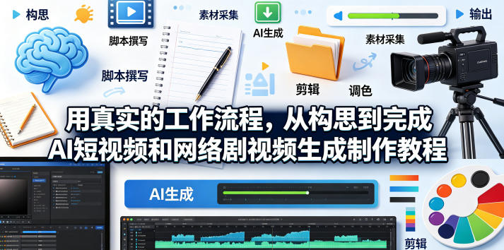 用真实的工作流程，从构思到完成AI短视频和网络剧视频生成制作教程-中英字幕-资源教程须哥