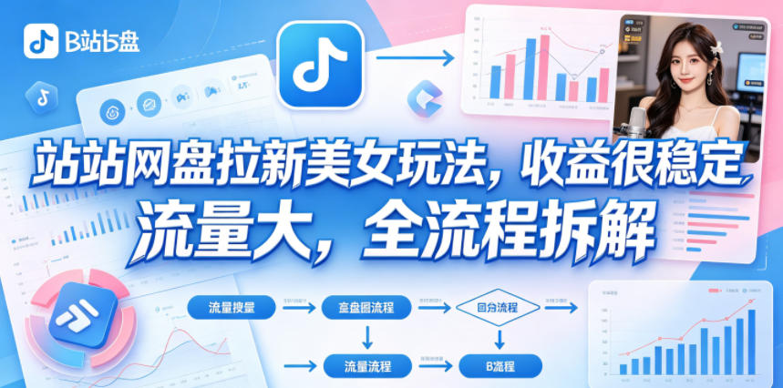 B站网盘拉新美女玩法，收益很稳定，流量大，全流程拆解-资源教程须哥