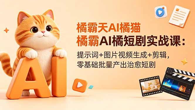 橘霸天AI橘猫短剧实战课:提示词+图片视频生成+剪辑,零基础批量产出治愈短剧-资源教程须哥