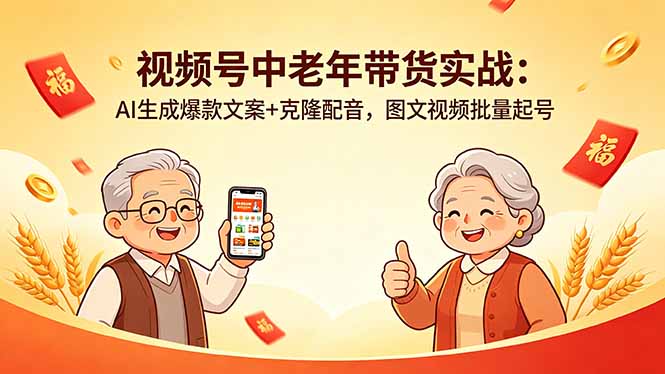 视频号中老年带货实战：AI生成爆款文案+克隆配音，图文视频批量起号-资源教程须哥