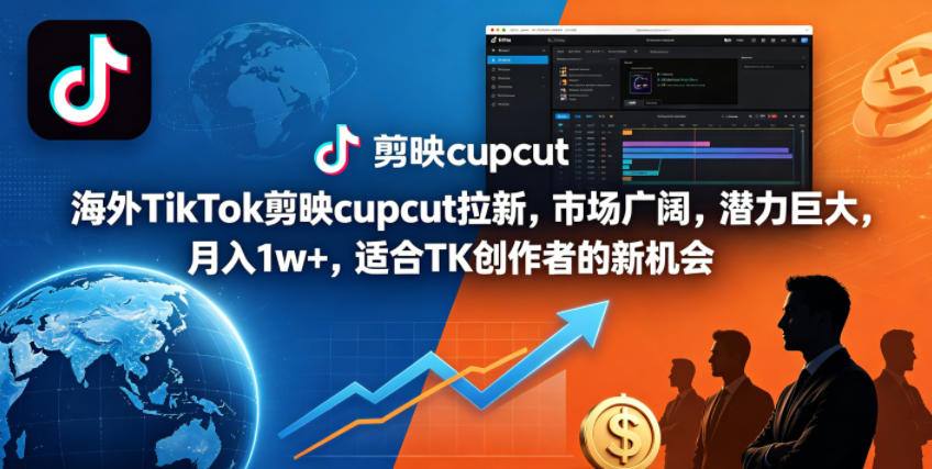海外TikTok剪映cupcut拉新，市场广阔，潜力巨大，月入1w+，适合TK创作者的新机会-资源教程须哥
