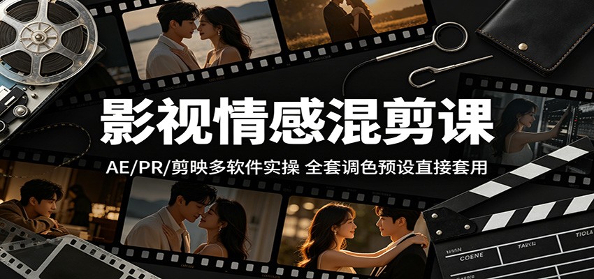 影视情感混剪课：AE/PR/剪映多软件实操，全套调色预设直接套用-资源教程须哥