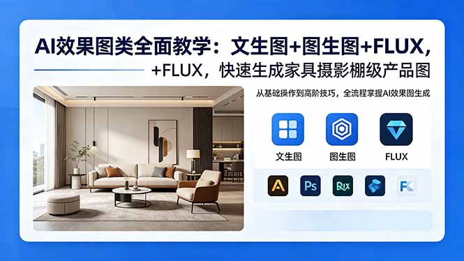 AI效果图类全面教学：文生图+图生图+FLUX，快速生成家具摄影棚级产品图-资源教程须哥