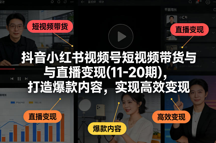 抖音小红书视频号短视频带货与直播变现(10-21期)，打造爆款内容，实现高效变现(更新05月08日)-资源教程须哥