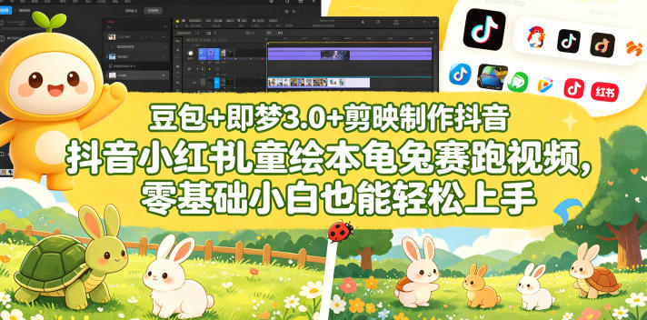 豆包＋即梦3.0+剪映制作抖音小红书儿童绘本龟兔赛跑视频，零基础小白也能轻松上手-资源教程须哥