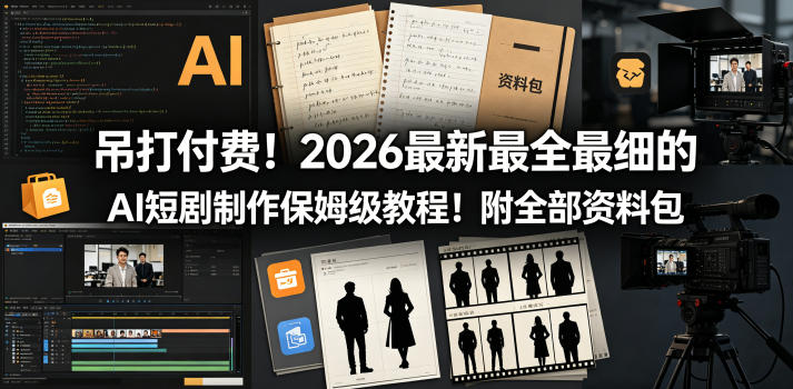 吊打付费！2026最新最全最细的AI短剧制作保姆级教程！附全部资料包-资源教程须哥