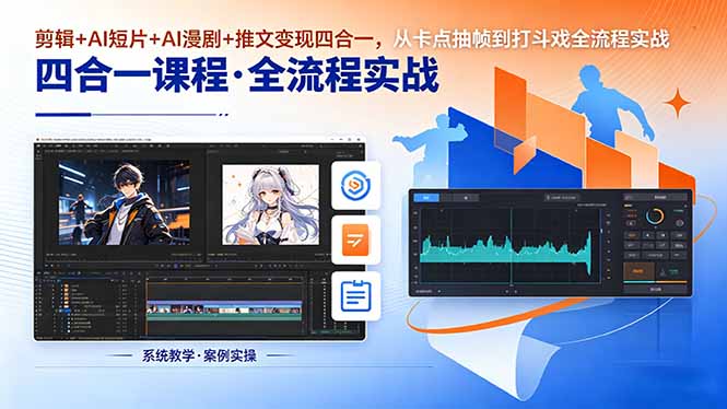 剪辑+AI短片+AI漫剧+推文变现四合一，从卡点抽帧到打斗戏全流程实战-资源教程须哥