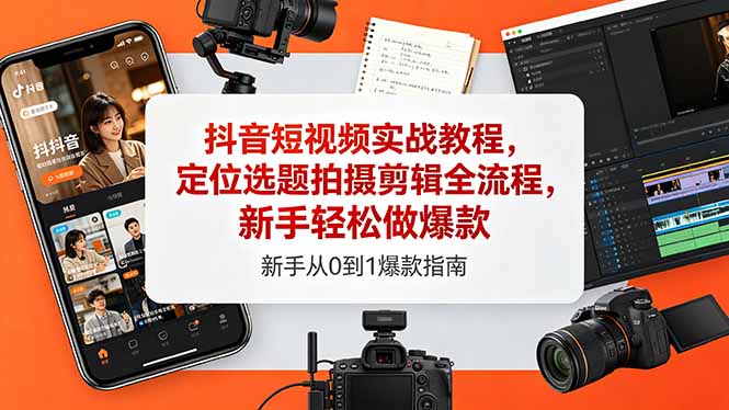 抖音短视频实战教程,定位选题拍摄剪辑全流程,新手轻松做爆款-资源教程须哥