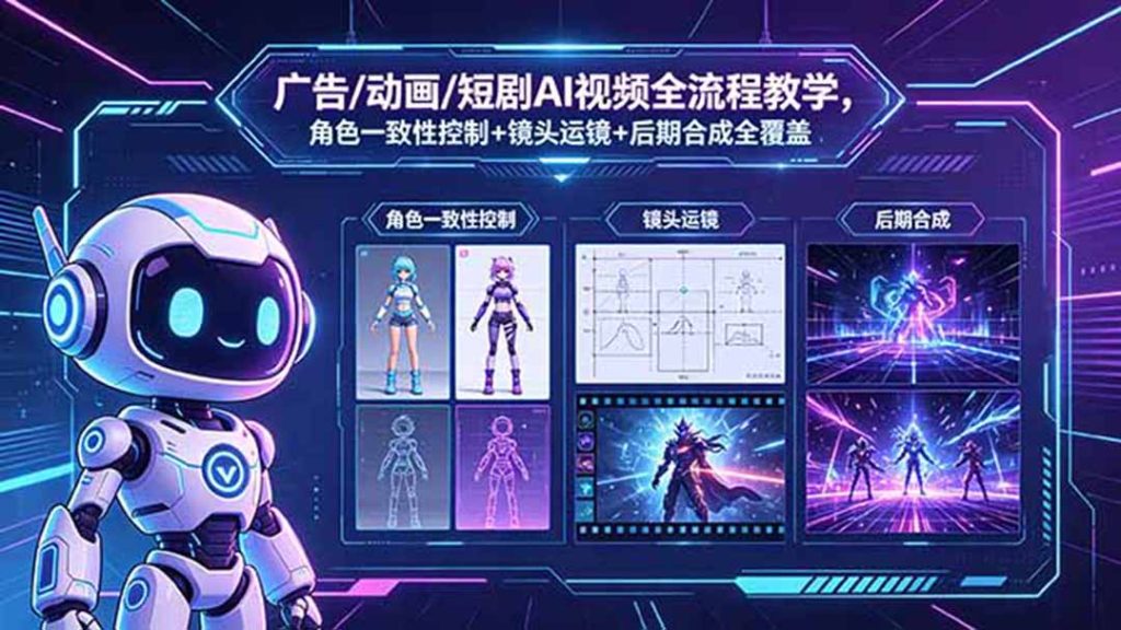 广告/动画/短剧AI视频全流程教学，角色一致性控制+镜头运镜+后期合成全覆盖-资源教程须哥