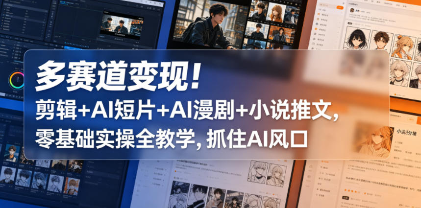 多赛道变现！剪辑+AI短片+AI漫剧+小说推文，零基础实操全教学，抓住AI风口-资源教程须哥