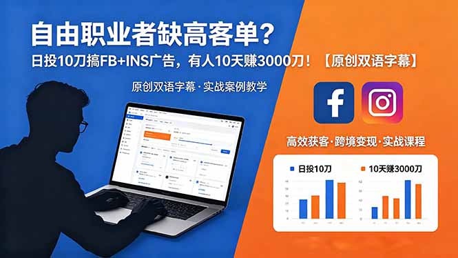 自由职业者缺高客单？日投 10 刀搞 FB+INS 广告，有人 10 天赚 3000 刀！【原创双语字幕】-资源教程须哥