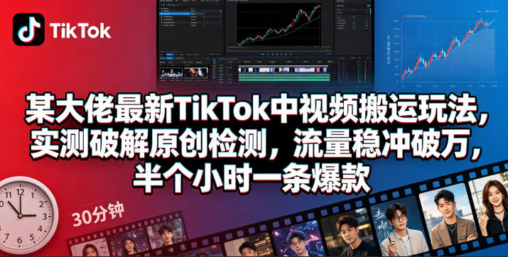 某大佬最新TikTok中视频搬运玩法，实测破解原创检测，流量稳冲破万，半个小时一条爆款-资源教程须哥