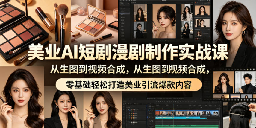 美业AI短剧漫剧制作实战课,从生图到视频合成,零基础轻松打造美业引流爆款内容-资源教程须哥