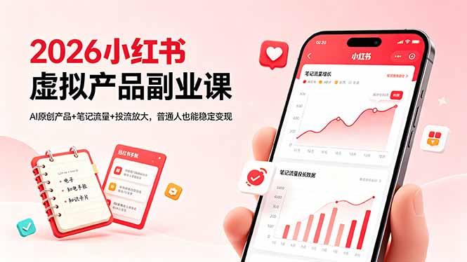 2026小红书虚拟产品副业课，AI原创产品+笔记流量+投流放大，普通人也能稳定变现-资源教程须哥