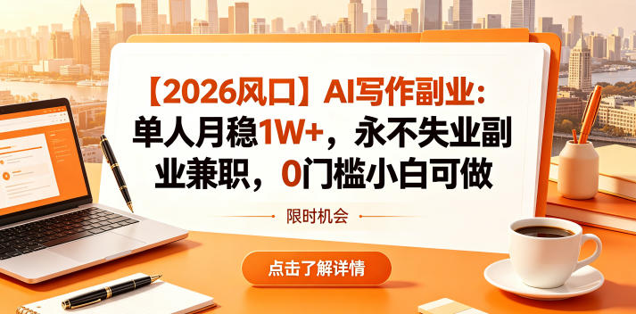 【2026风口】AI写作副业:单人月稳1W+,永不失业副业兼职,0门槛小白可做【揭秘】-资源教程须哥