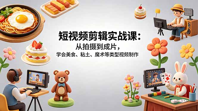 短视频剪辑实战课：从拍摄到成片，学会美食、粘土、魔术等类型视频制作-资源教程须哥
