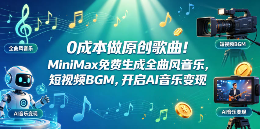 0成本做原创歌曲！MiniMax免费生成全曲风音乐，短视频BGM，开启AI音乐变现-资源教程须哥