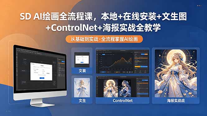SD AI绘画全流程课，本地+在线安装+文生图+ControlNet+海报实战全教学-资源教程须哥