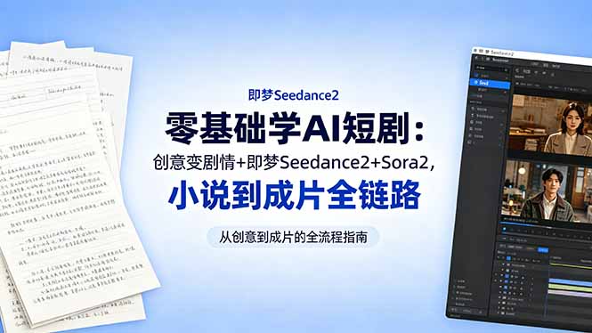 零基础学AI短剧:创意变剧情+即梦Seedance2+Sora2,小说到成片全链路-资源教程须哥