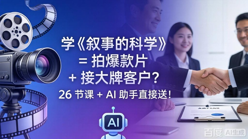 学《叙事的科学》= 拍爆款片 + 接大牌客户？26 节课 + AI 助手直接送！-资源教程须哥
